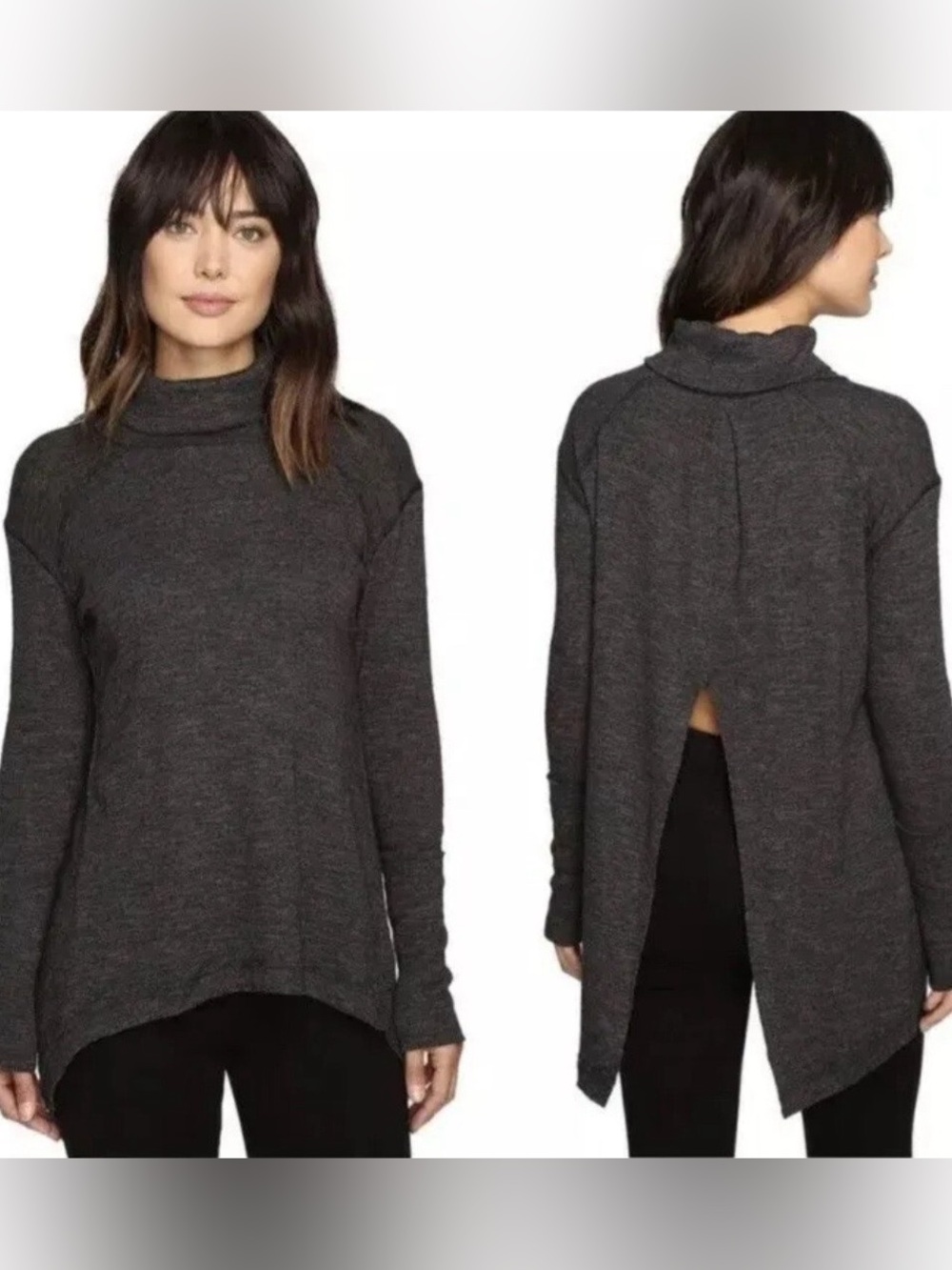 We The Free Charcoal Open-Back Turtleneck Sweater